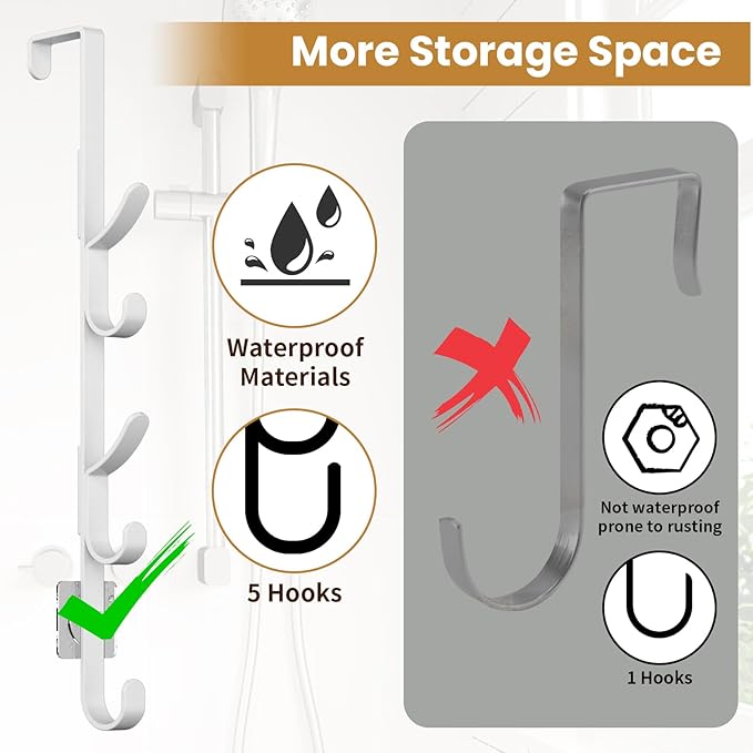 Over The Door Hooks, Metal Door Hooks for Hanging, Over The Door Purse Organizer for Door Coat Hanger, Back of Shower for Hanging Towel Rack Clothes, Hat, Bathroom, Closet (White-2Packs)
