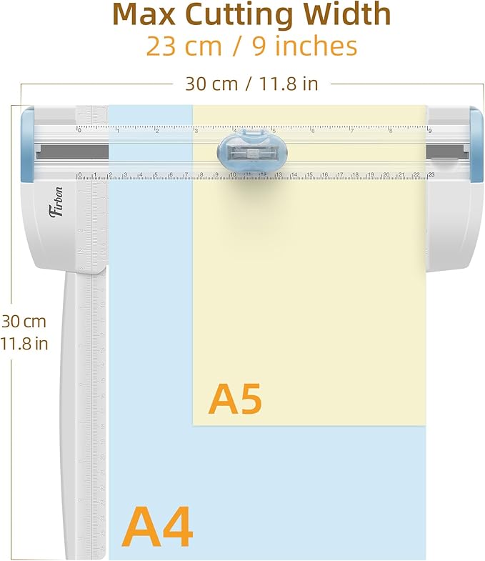 Firbon 3-in-1 Paper Cutter, 9" Compact A5 Paper Trimmer with Straight Cut, Scoring & Perforating Blades for Cardstock, Scrapbooking, Crafting, Labels & Home Office (Blue)