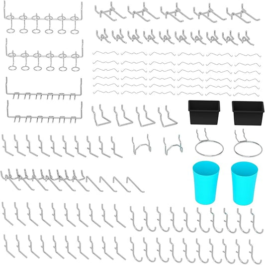 157 PCS Extra Thick Pegboard Hook Set, Metal Pegboard Accessory Organizer with Storage Bins and Peg Locks, Fits 1/4 Inch Pegboard Only, Ideal for Tools, Garage and Workshop Storage (Silver)