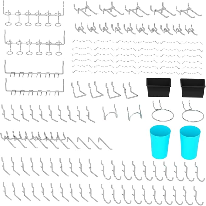 157 PCS Extra Thick Pegboard Hook Set, Metal Pegboard Accessory Organizer with Storage Bins and Peg Locks, Fits 1/4 Inch Pegboard Only, Ideal for Tools, Garage and Workshop Storage(Silver)