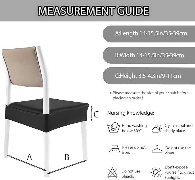 CWK Waterproof PU Leather Dining Chair Covers Set of 1-Stretchable Chair Seat Slipcovers, Removable & Washable Protector for Dining Room,Home,Office,Wedding,Rear Covers (PU-Black)