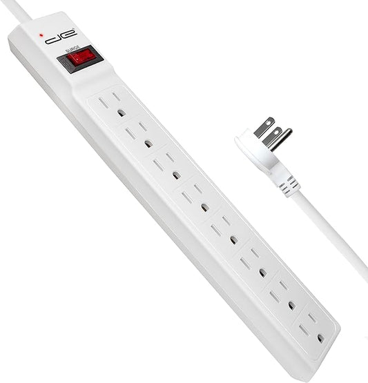 Digital Energy 8 Outlet Surge Protector Power Strip - 15 AMP, 1875 W, 125 V, 350 J Surge Protection, ETL Listed - Flat Plug, White, 8 FT