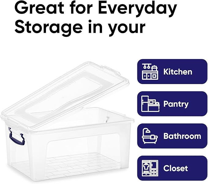 Superio Storage Bins with Lids- Clear Boxes for Organizing, Stackable Plastic Containers- BPA Free, Non-Toxic, Odor Free, Organizer for Home, Office, Dorm (6 Pack, 28.5 Qt)