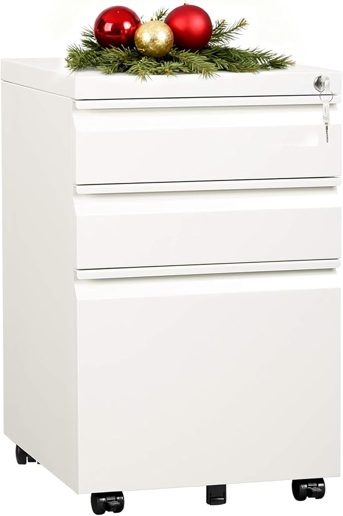 DEVAISE 3-Drawer Mobile File Cabinet (Under Office Desk), Assembled Except Casters, Fits Letter/Standard Sizes, White