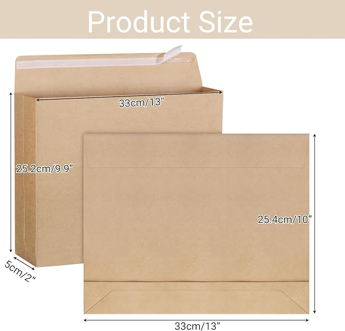 25 Pack 10" x 13" Expandable Catalog Envelopes, Large Kraft Document Envelopes Self Seal Manilla Envelopes Mailing for Documents, Magazines, Photos