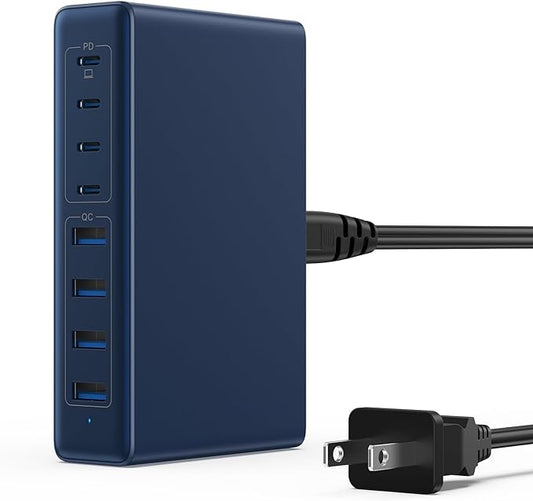 200W USB C Charger Block,GaN IV Charging Station 8 Ports,QC4.0 Fast Charging Station Hub+PD 65W USB C Laptop Charger Adapter Compatible with MacBook Air/Pro,DELL,iPhone 17/16,iPad,Steam Deck-Deep Blue