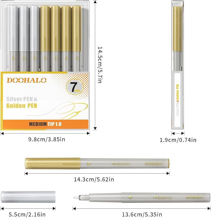 DOOHALO Metallic Pens Gold Silver Marker Compatible with Cricut 3/Maker/Explore 3/Air 2/Air Machine 1.0 Medium Point Tips for Drawing Writing