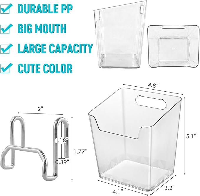 G.CORE Large Grid Wall Bins - 6Pack Clear Gridwall Accessories Hanging Cups with Back Hooks - Plastic Grid Wall Panels Organizers Wire Shelves Holders for Garage Garden Craft Office Tools Storage
