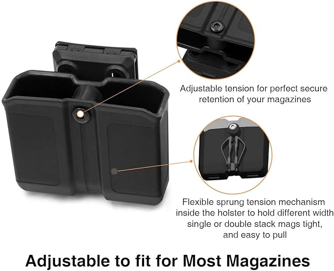 OWB Polymer Double Magazine Holster Ambidextrous Carrier, Fits 9mm/.40 Calibers Double Stack Magazines of Glock, S&W, Sig Sauer, Springfield, Taurus, Beretta, Ruger, Walther, Canik, Colt, CZ, H&K