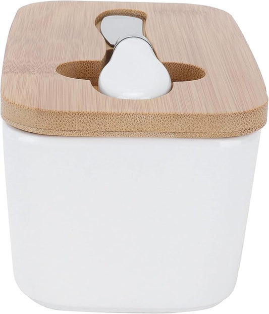 Butter Dish with Wooden Lid, Ceramic Sealed Butter Box Keeper Container Food Dish Storage Tray for Kitchen