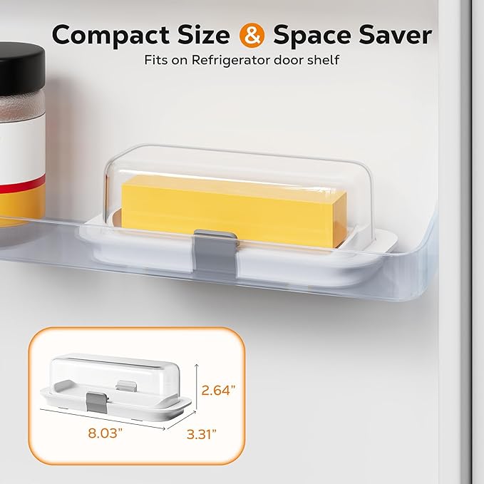 Pisol Butter Dish with Lid for Countertop and Refrigerator Door Shelf, Airtight Butter Keeper Container, Butter Holder for East/West Coast Butter, BPA-free, Microwave/Dishwasher Safe