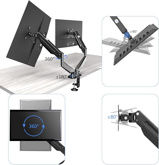 Suptek Dual Monitor Mount Stand-Height Adjustable Gas Spring Monitor Arm Desk Mount for 2 Computer Screens 17 to 32 inches - Each Arm Holds up to 22lbs,Black(MD8SP)