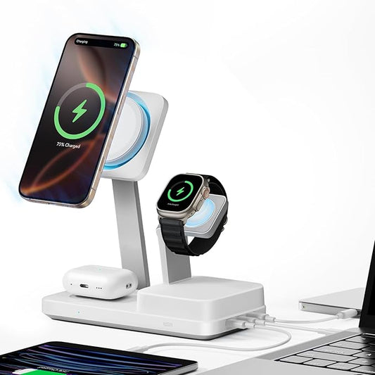 ESR 100W 6-in-1 GaN Charging Station with CryoBoost, Compatible with MagSafe Charger Stand, Magnetic Wireless Charger for iPhone 17/16/15/14/13/12, Apple Watch, AirPods Pro/3/2, Classic White
