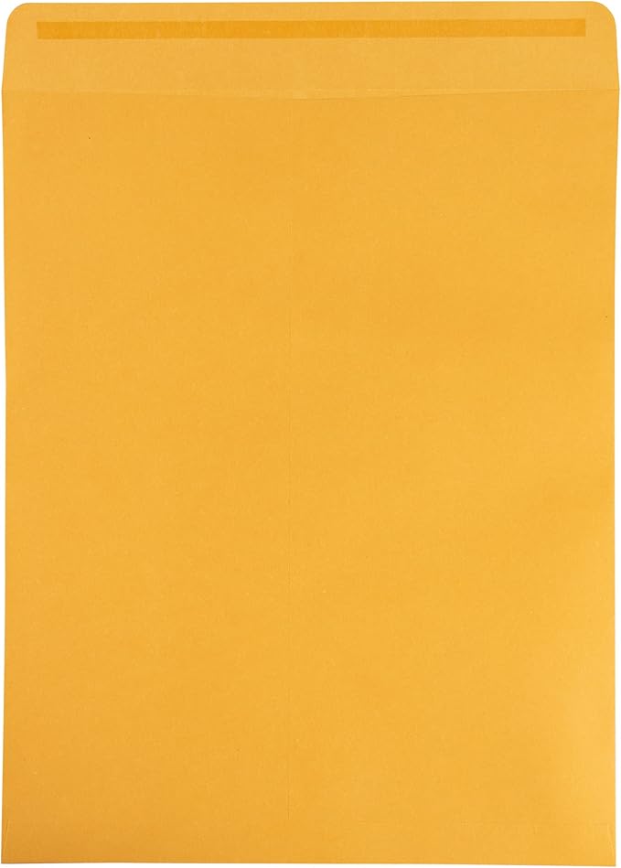 JAM PAPER 11 1/2 x 14 1/2 Open End Catalog Commercial Envelopes with Peel and Seal Closure - Brown Kraft Manila - 50/Pack
