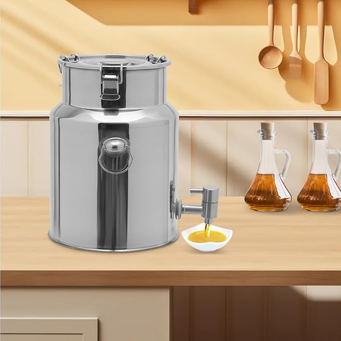 Beverage Dispenser & Stainless Steel Milk Can, 10L/2.64Gal 304 Stainless Steel Drink Dispenser with Spigot and Locking Lid, Multi-Purpose Portable Container for Milk Wine Oil Juice and Party Serving