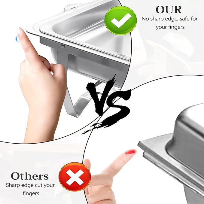 8 Qt 4 Pack Full Size Stainless Steel Chafing Dishes Buffet Set, Silver Rectangular Catering Chafer Warmer Set with Trays Pan Lid Folding Frame Stand for Kitchen Party Banquet Dining