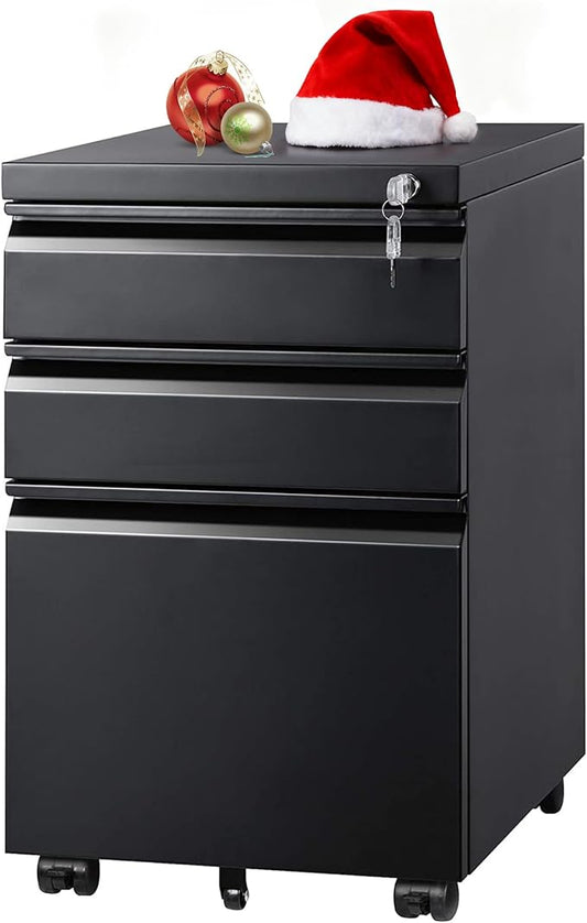 DEVAISE 3 Drawer Mobile File Cabinet Under Desk Office, Fully Assembled Except Casters, Letter/Legal Size, Black