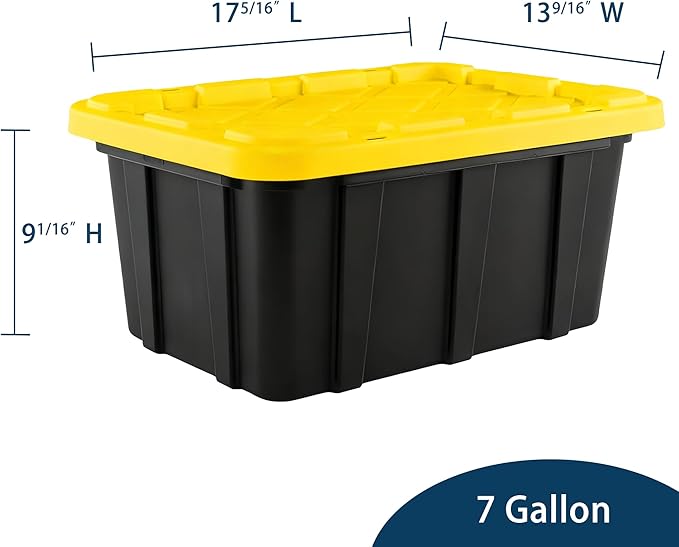 4-Pack Industrial Tote, Plastic Storage Container Bins with Lids, 7 Gallon - Heavy-Duty Organizing Containers for Home, Warehouse, and Transport