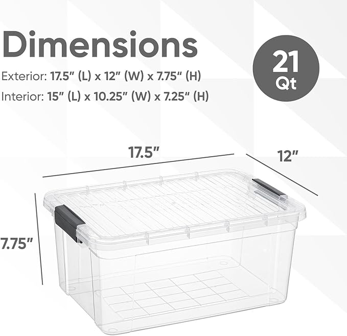 Superio Storage Bins with Lids- 2 Pack, 21 Qt Clear Boxes for Organizing, Stackable Plastic Containers- BPA Free, Non-Toxic, Odor Free, Organizer for Home, Office, Dorm