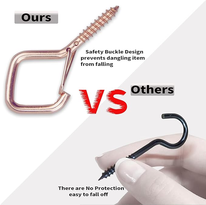 20PCS Eye Screw Hooks for Hanging Heavy Duty with Safety Buckle.Metal Ceiling Hooks for Hanging Plants,Cup,Wind Chime,Bird Feeders,String Lights at Indoor&Outdoor,2.36 Inch(No Drill Bit)