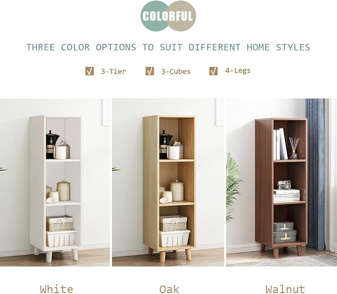 IOTXY Open Cube Low Bookcase - 3-Tier Freestanding Storage Display Cabinet Organizer with Legs for Home Office, 3-Cubes Open Shelf Short Bookshelf, White
