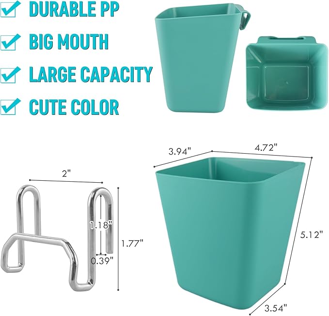 G.CORE Large Grid Wall Bins - 6Pack Green Gridwall Accessories Hanging Cups with Back Hooks - Plastic Grid Wall Panels Organizers Wire Shelves Holders for Garage Garden Craft Office Tools Storage