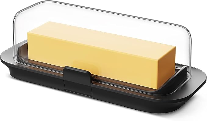 Butter Dish with Lid for Countertop and Refrigerator Door Shelf, Airtight Butter Keeper Container, Locking Butter Holder for East/West Coast Butter, BPA-free, Microwave/Dishwasher Safe