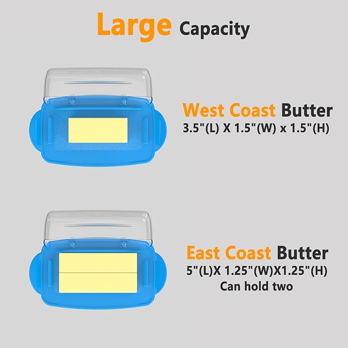 Blue Butter Dishes with Lid for Countertop Refrigerator, Clear Butter Dish Plastic Flip Top Lid Butter Container with Spreader, Non-Slip Bottom Butter Holder Keeper (Transparent Cover Blue)