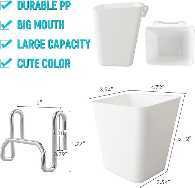 G.CORE Large Grid Wall Bins - 6Pack White Gridwall Accessories Hanging Cups with Back Hooks - Plastic Grid Wall Panels Organizers Wire Shelves Holders for Garage Garden Craft Office Tools Storage