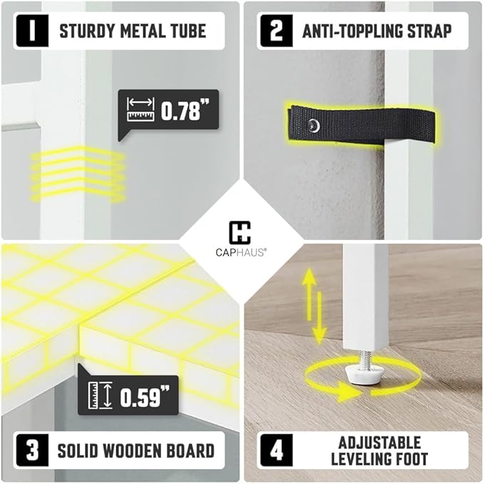 CAPHAUS L-Shaped Bookshelf, 5 Tier Industrial Corner Bookcase, Tall Corner Shelf with Metal Frame, Wooden Board, Open Display Shelf for Living Room, Bedroom, Home and Office, Rustic Oak