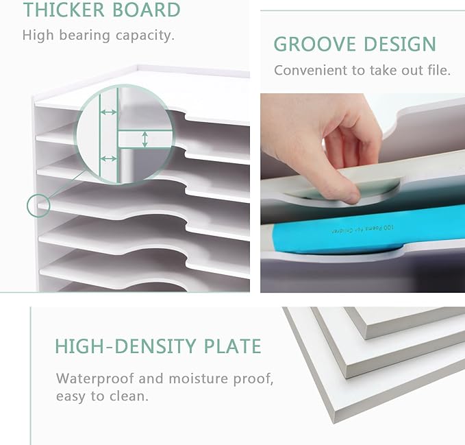 SONGWAY File Organizer for Desk - 9 Tier Wide Document Holder, Letter Mail Tray Storage Rack, File Sorter Organizer, Paper Storage Holder, Desktop Organizer for Home Office School, White