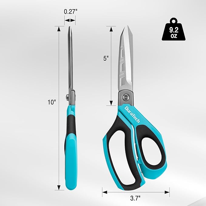 DURATECH 10" All-Purpose Heavy Duty Scissors, Stainless Steel Utility Scissors with Ergonomic Handle, Industrial Shears for Carpet, Leather, Fabric, and Household Use