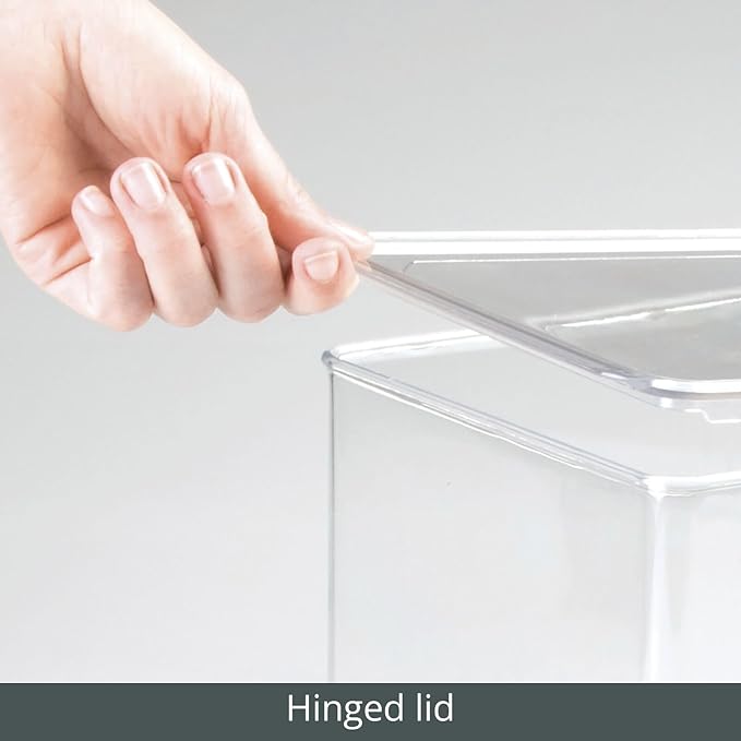 mDesign Plastic Stackable Toy Storage Bin Container Box, Hinge Lid for Organizing Living Room, Play Room, Bedroom, Nursery, Hold Blocks, Puzzles, Books, Lumiere Collection, Clear