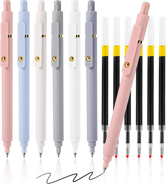 TINNIVI Gel Pens, 6 Pack 0.7mm Fine Point Black Ink Pens with 6 Refills, Quick Dry & No Smear, Smooth Writing Pens for Journaling, School, Office Supplies, Gifts for Women and Men