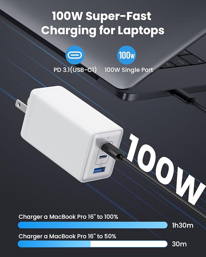 150W USB C Charger Block,GaN III Compact Foldable Wall Charger 3 Port Fast Charging Station,PD QC PPS Portable USB C Hub 100W Laptop Adapter for MacBook Pro/Air,iPad,iPhone 16/Pro,Galaxy S24,Dell etc