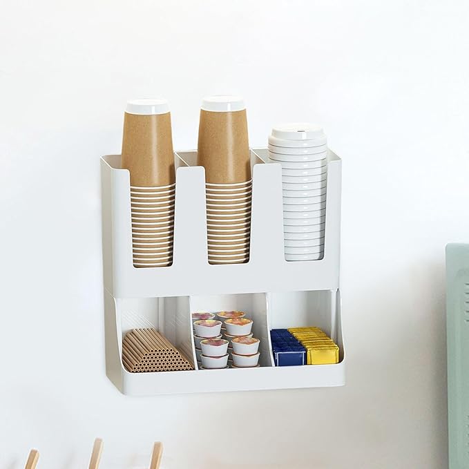 Fenteer Coffee Station Organizer Holder for Counter,6 Compartment,Upright,Cup and Condiment Station Storage Basket for Breakroom