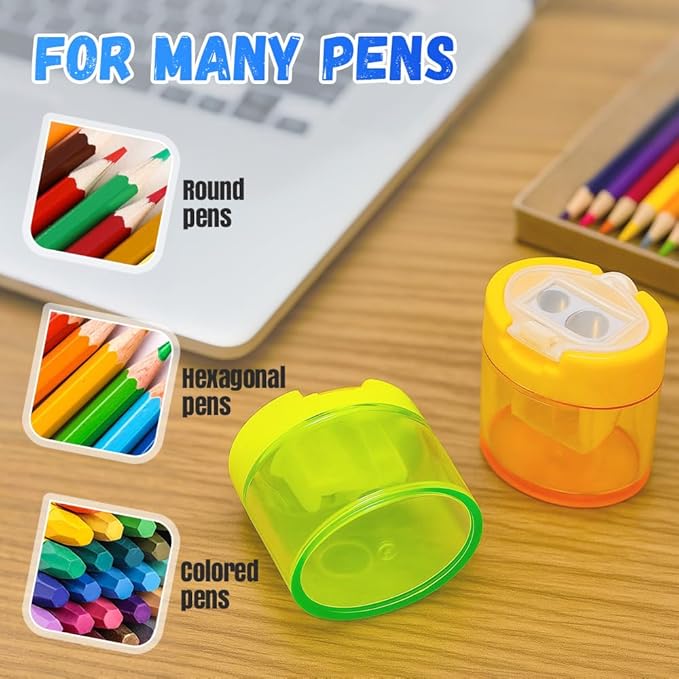 4 Pcs Pencil Sharpeners with Lid, 2025 New Small Dual Hole Manual Pencil Sharpener, Colored Handheld Pencils Sharpener for Classroom Home Office Back to School Supplies (Oval)