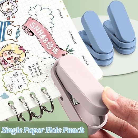 Magnoloran 2 Pack Single Hole Punch, 1/4 inch Mini Small Hole Puncher Heavy Duty Paper Hole Puncher Small Hole Punch One Hole Puncher for Crafts Paper Cards Tags Scrapbook-Blue&Pink