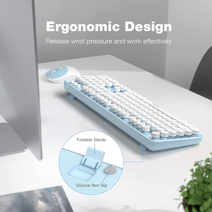 MOFII Wireless Keyboard and Mouse, Retro Full Size Typewriter Keyboard and 3 Adjustable DPI Mouse Combo for Windows 7/8/10, Laptop, Desktop, PC, Computer (Blue)