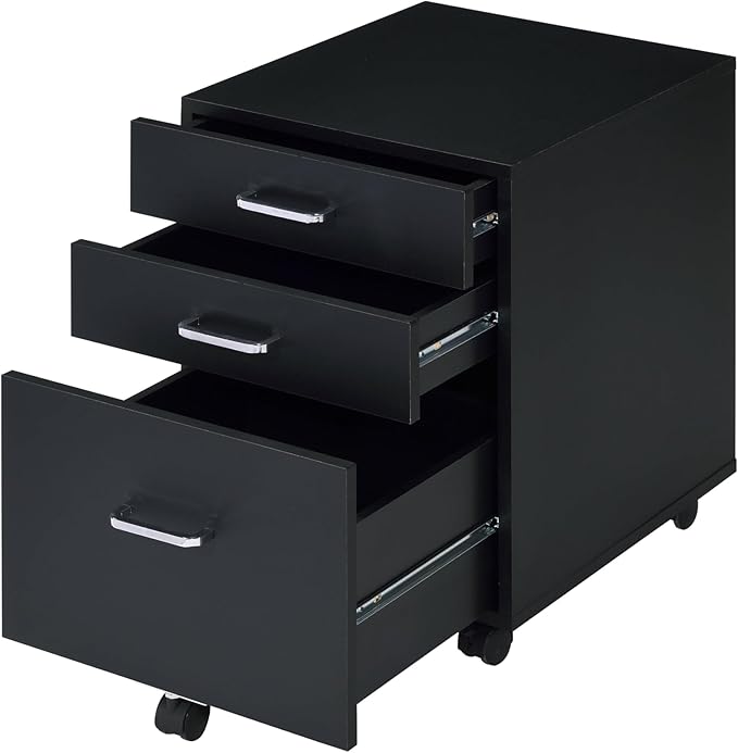 File Cabinet, 3 Drawers Filing Cabinet for Home Office, with Wheels, for A4, Letter Sized Documents, Hanging File Folders (Black-2)
