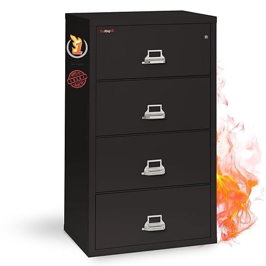 FireKing Lateral 4 Drawer Legal and Letter Fire Safe File Cabinet with Key Lock, 1 Hour Fire Rated, UL Rated & Water Resistant Home Safe, Filing Cabinet, Made in The USA, Black