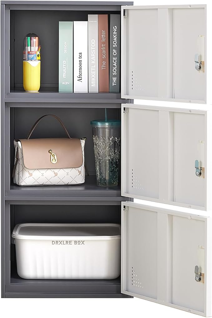 3 Door Metal Locker Steel Storage Cabinet, Office Storage Lockers for Employees, Vertical Metal Cabinets for Home,Office,School,Room Storage Organizer