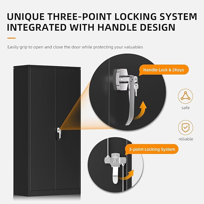 INTERGREAT Black Metal Storage Cabinet with Lock, 72" Tall Lockable Garage Storage Cabinet with Doors and Shelves, Cabinets for Home Office, Warehouse