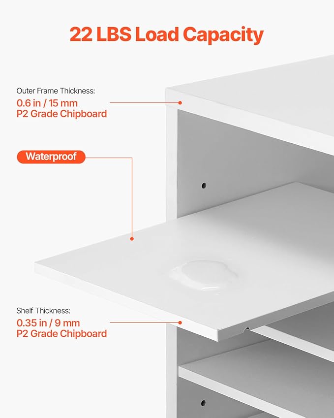 VEVOR Literature Organizer, 24 Compartments Office Mailbox with Adjustable Shelves, Wooden Mailbox Sorter Medium Density Fiberboard Office Home Classroom Storage for Files, Documents, Papers, White