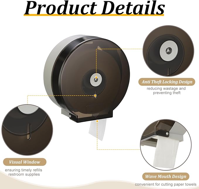 Layhit 4 Pack Toilet Paper Holder Wall Mount, Toilet Paper Towel Dispenser, Commercial 9" Jumbo Plastic Tissue Dispenser with Key Wall Lock for Bathroom, Office, Restaurants