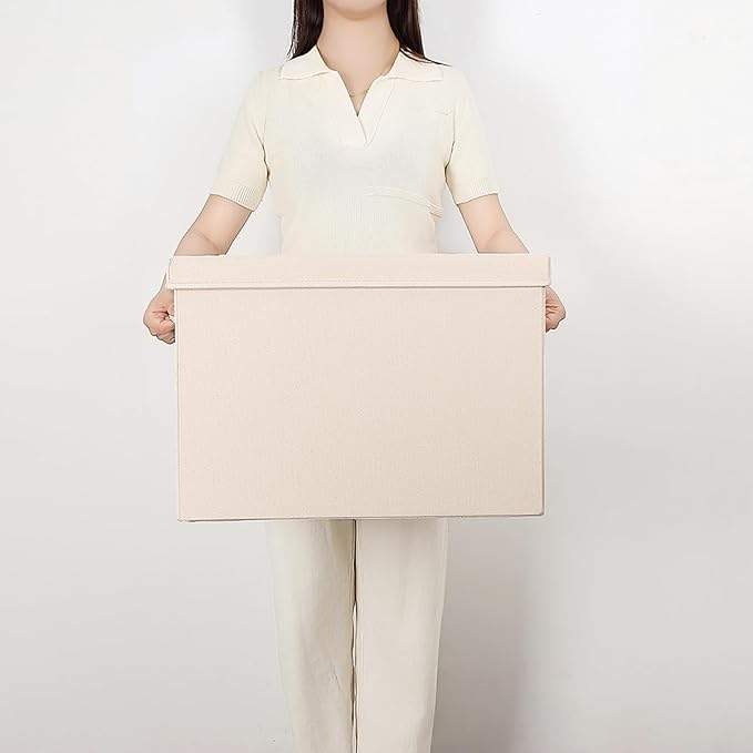 Foldable Storage Bins with Lids Cotton Canvas Rectangular Storage Box Ideal for Organization Lightweight and Durable (XXL)