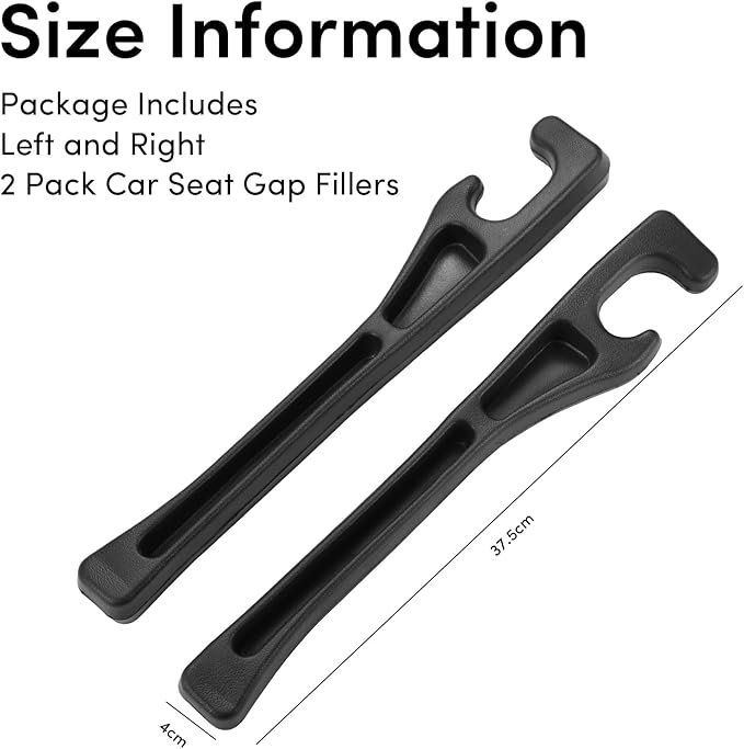 2 Pack Car Seat Gap Filler, PU Leather Universal Fit for Cars Trucks SUVs, Gap Stopper Between Seat & Console with Storage Organizer, Stop Items from Dropping (Black)