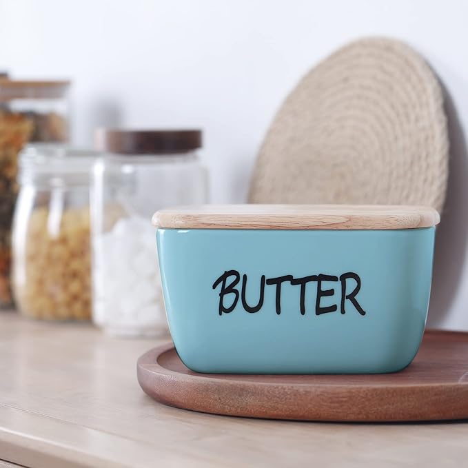 HAOTOP Large Porcelain Butter Dish with Lid Perfect for 4 Sticks of Butter (Turquoise)