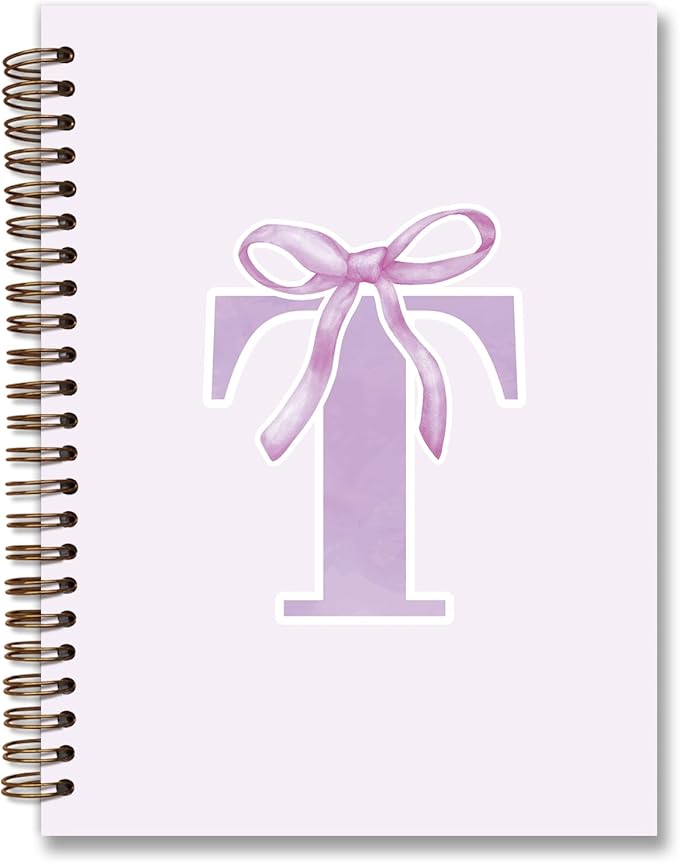 foedor Coquette Trendy Preppy Purple Bow Spiral Notebook,Initial T Journal Personalized Teen Girl Gifts,Monogrammed Gifts for Women Teen Girl,College Ruled Hardcover Spiral Notebook(purple)