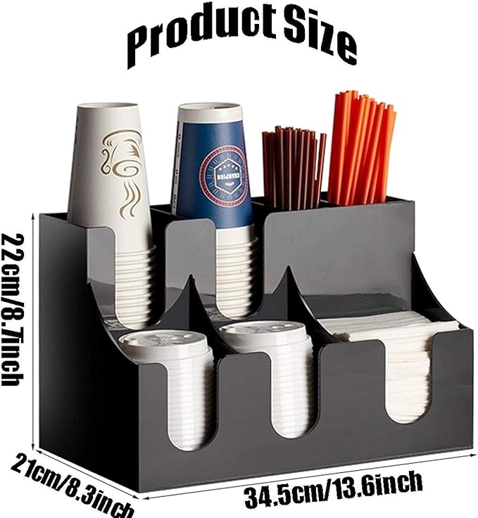 Professional Coffee Condiment Organizer - 7 Compartment Acrylic & Bamboo Holder for Office, Home, Café, Breakroom - Sleek Design, Easy Access, Perfect for Coffee Stations